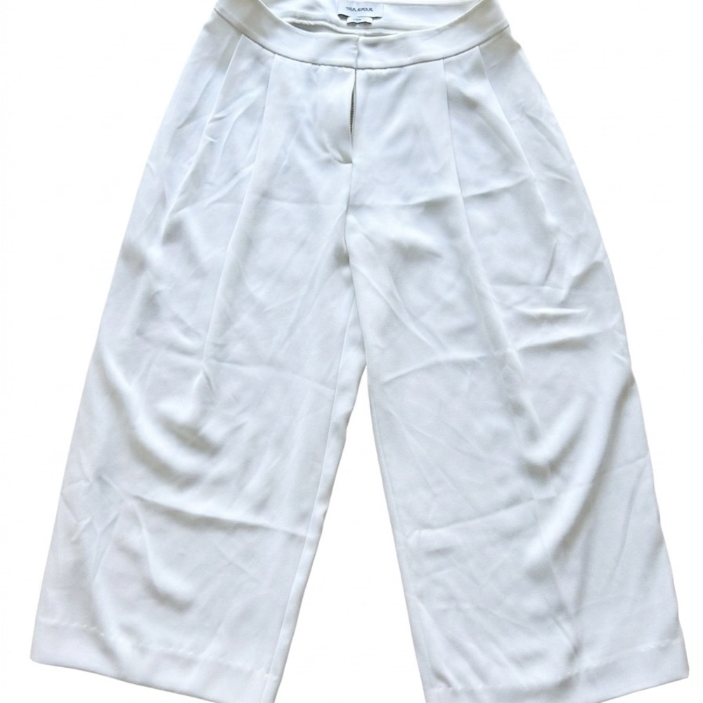 Yigal Azrouel White Luxury Wide Leg Cropped Pleated Trousers Pants Made in NYC 8